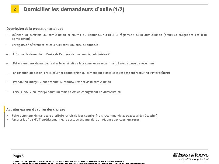 2 Domicilier les demandeurs d’asile (1/2) Description de la prestation attendue – Délivrer un 2 Domicilier les demandeurs d’asile (1/2) Description de la prestation attendue – Délivrer un