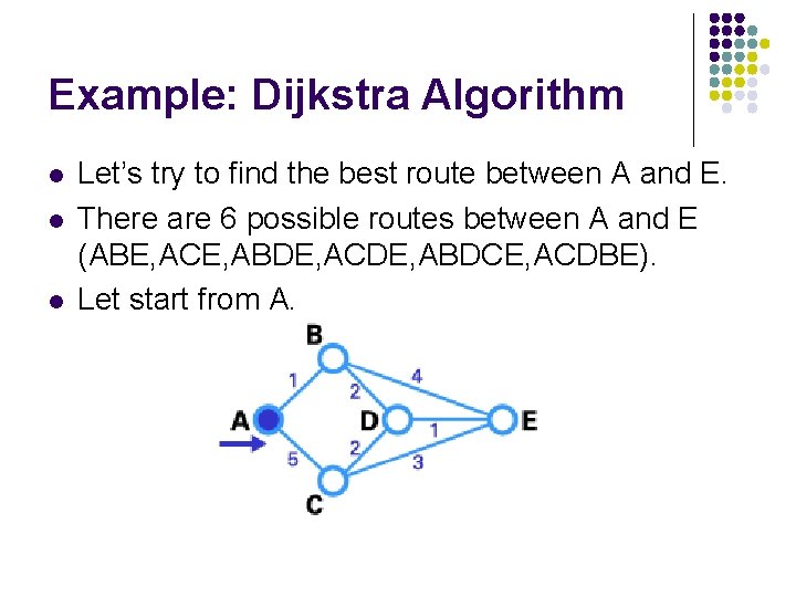 Example: Dijkstra Algorithm l l l Let’s try to find the best route between Example: Dijkstra Algorithm l l l Let’s try to find the best route between