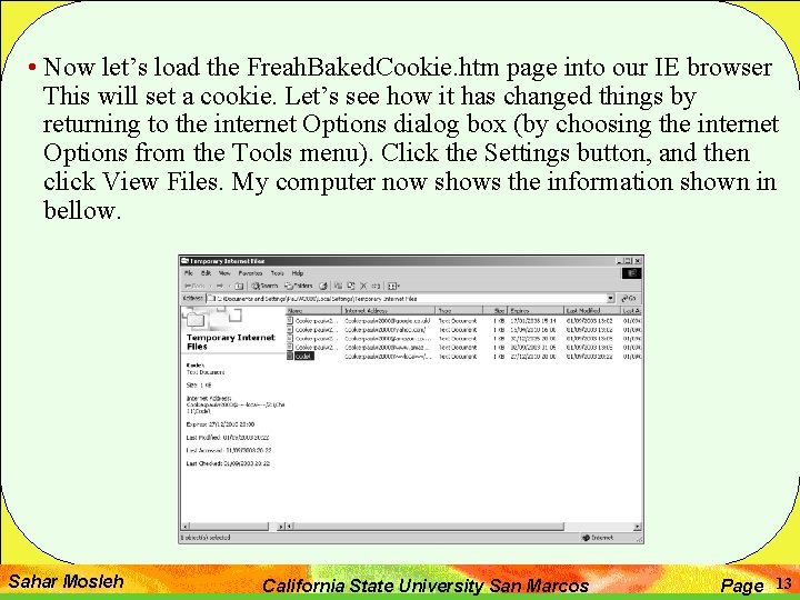  • Now let’s load the Freah. Baked. Cookie. htm page into our IE