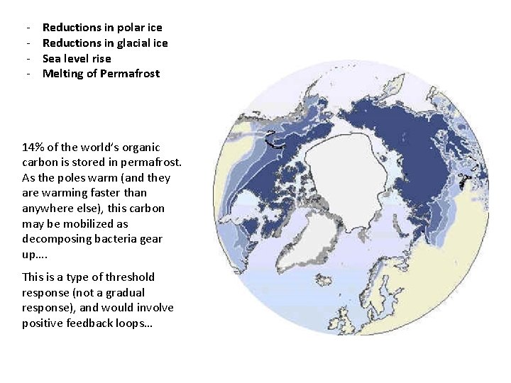 - Reductions in polar ice Reductions in glacial ice Sea level rise Melting of - Reductions in polar ice Reductions in glacial ice Sea level rise Melting of