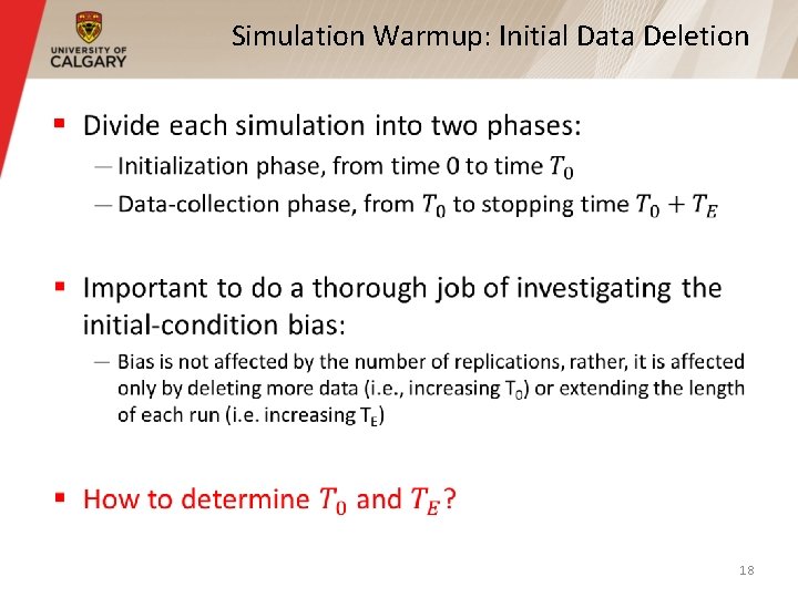 Simulation Warmup: Initial Data Deletion § 18 