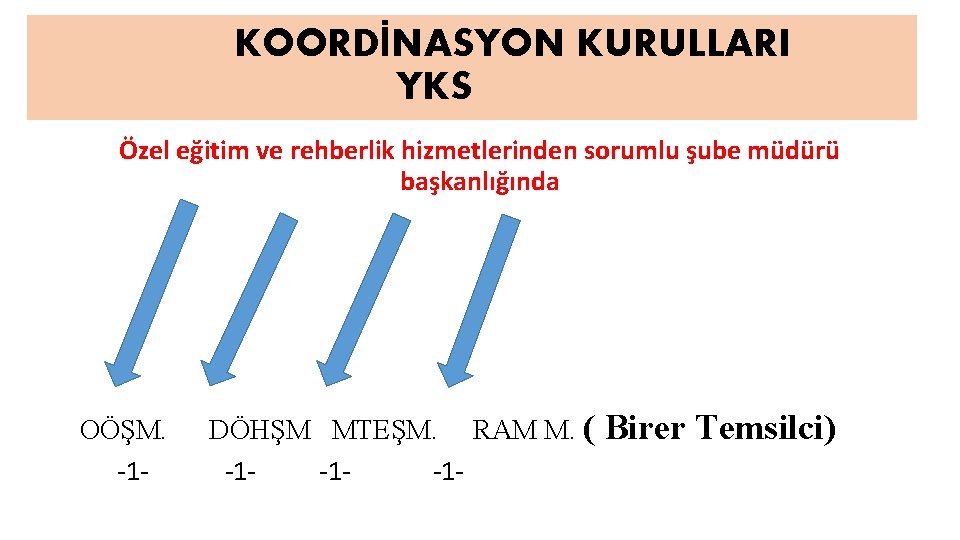 KOORDİNASYON KURULLARI YKS Özel eğitim ve rehberlik hizmetlerinden sorumlu şube müdürü başkanlığında OÖŞM. -1