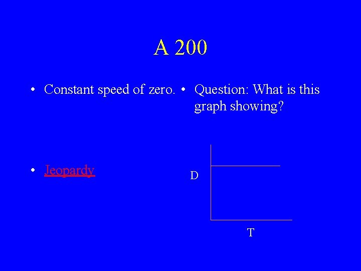A 200 • Constant speed of zero. • Question: What is this graph showing?
