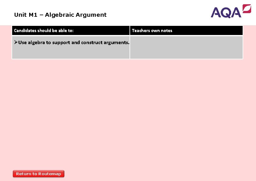 Unit M 1 – Algebraic Argument Candidates should be able to: ØUse algebra to