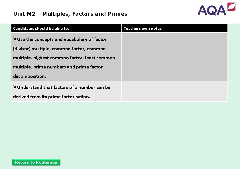 Unit M 2 – Multiples, Factors and Primes Candidates should be able to: ØUse