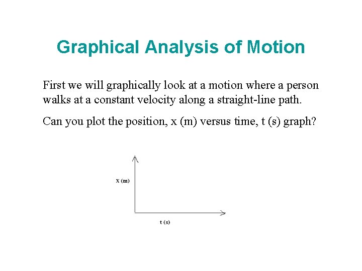 Graphical Analysis of Motion First we will graphically look at a motion where a