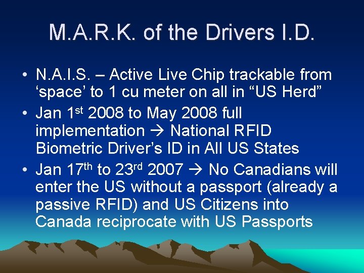 M. A. R. K. of the Drivers I. D. • N. A. I. S.