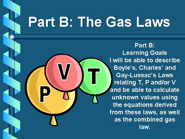 Part B: The Gas Laws Part B: Learning Goals I will be able to