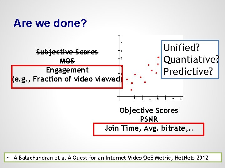 Are we done? Subjective Scores MOS Engagement (e. g. , Fraction of video viewed)