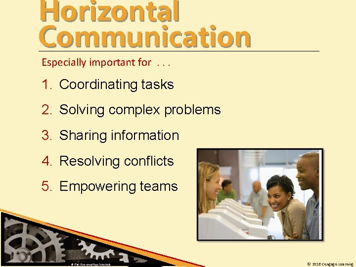 Horizontal Communication Especially important for. . . 1. Coordinating tasks 2. Solving complex problems