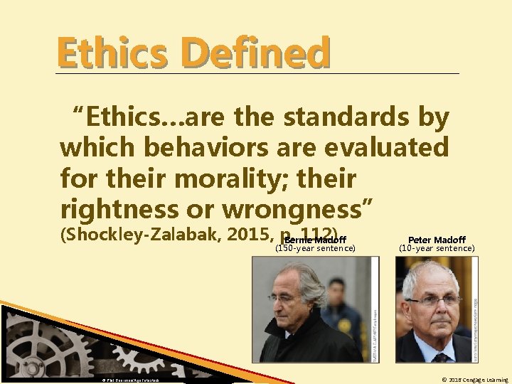 Ethics Defined “Ethics…are the standards by which behaviors are evaluated for their morality; their