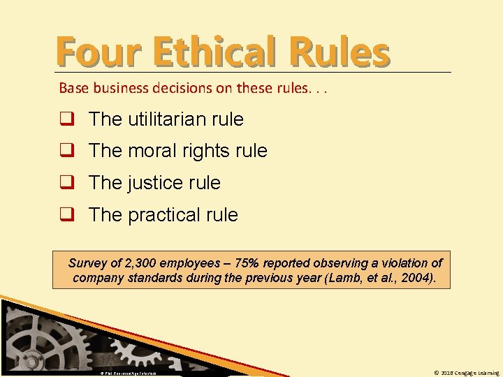 Four Ethical Rules Base business decisions on these rules. . . q The utilitarian