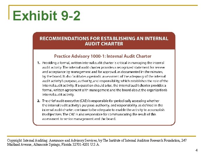 Chapter 9 Managing the Internal Audit Function Copyright