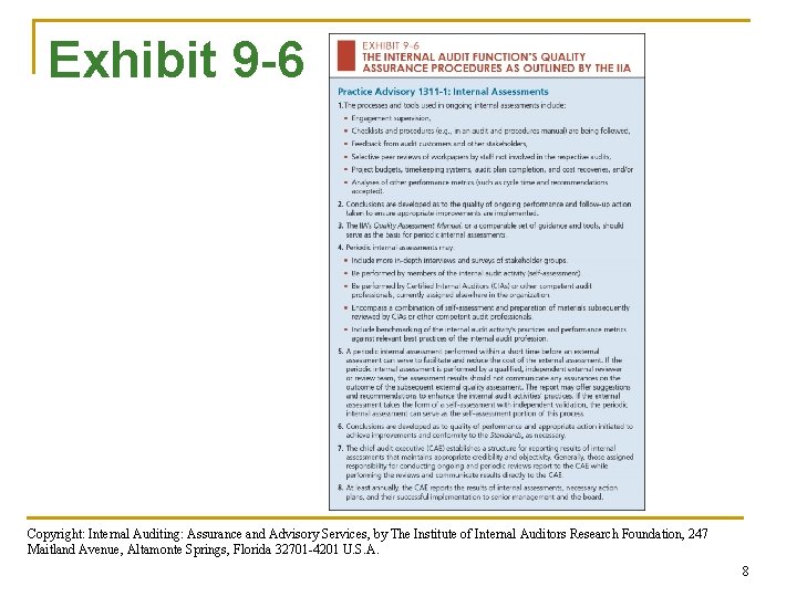 Chapter 9 Managing the Internal Audit Function Copyright