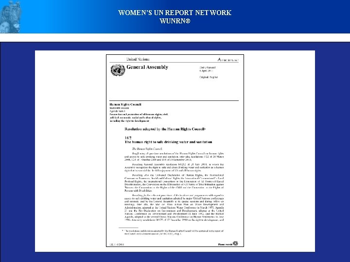 WOMEN’S UN REPORT NETWORK WUNRN® 