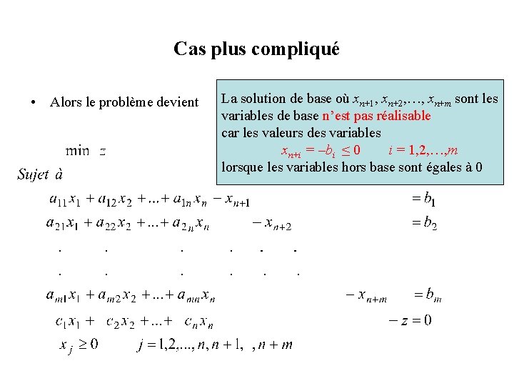 Cas plus compliqué • Alors le problème devient La solution de base où xn+1,