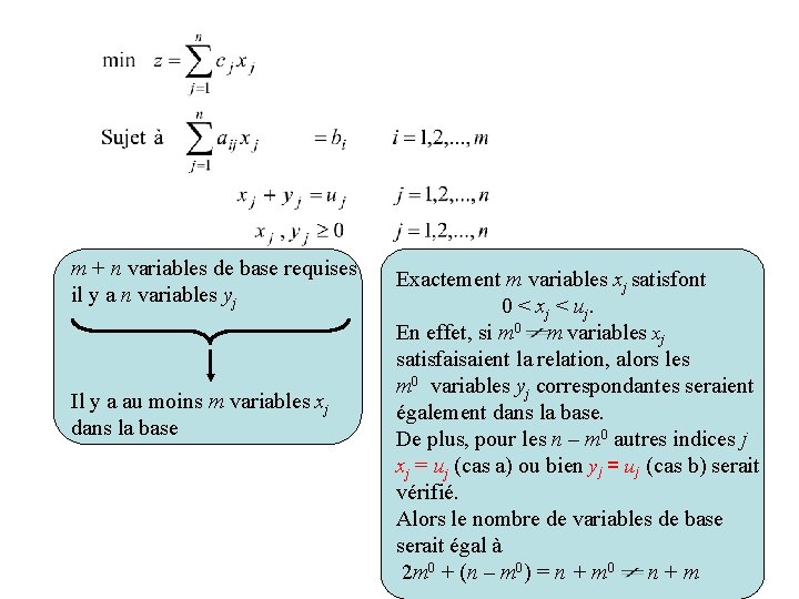 m + n variables de base requises il y a n variables yj Il