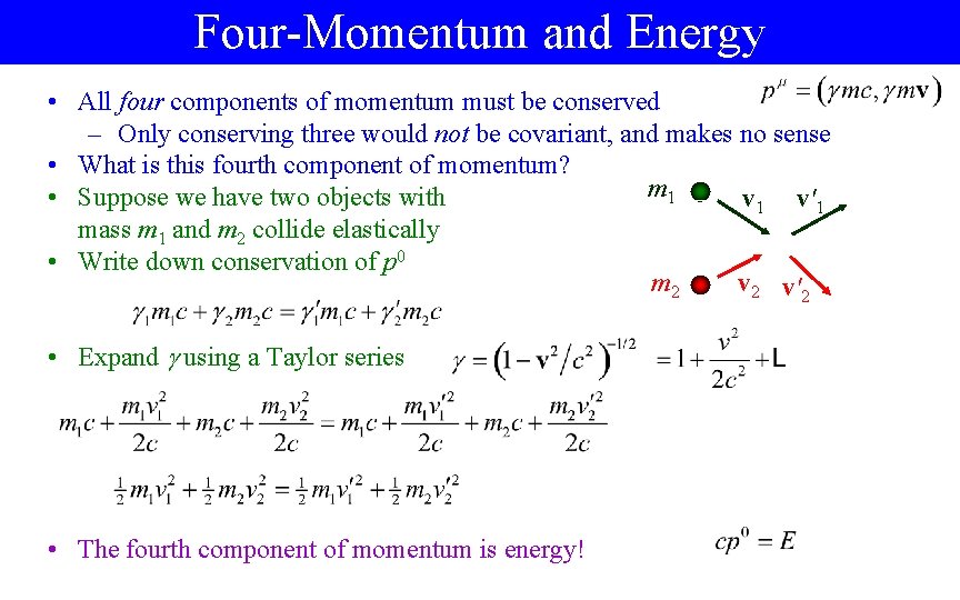 Four-Momentum and Energy • All four components of momentum must be conserved – Only