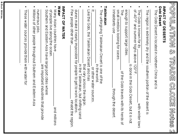 POPULATION & TRADE CLOZE Notes 2 IMPACT OF DESERTS Gobi Desert • The Gobi POPULATION & TRADE CLOZE Notes 2 IMPACT OF DESERTS Gobi Desert • The Gobi