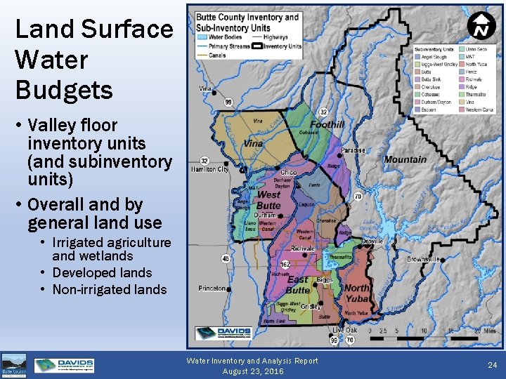 Land Surface Water Budgets • Valley floor inventory units (and subinventory units) • Overall