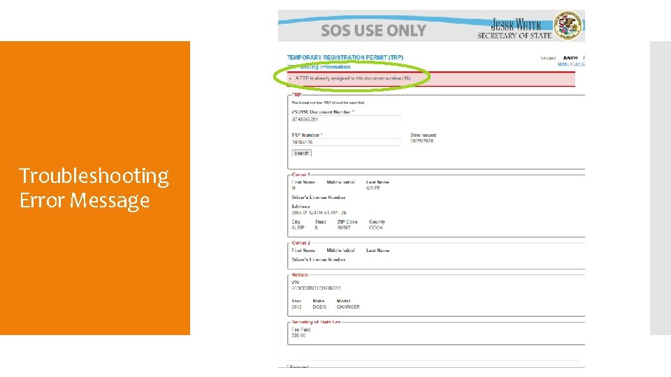 JSMITH Troubleshooting Error Message 