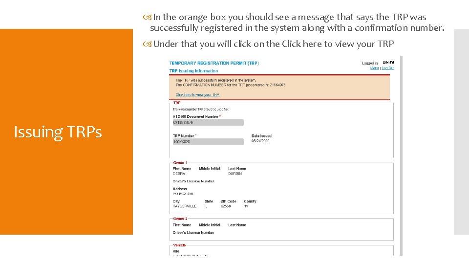  In the orange box you should see a message that says the TRP