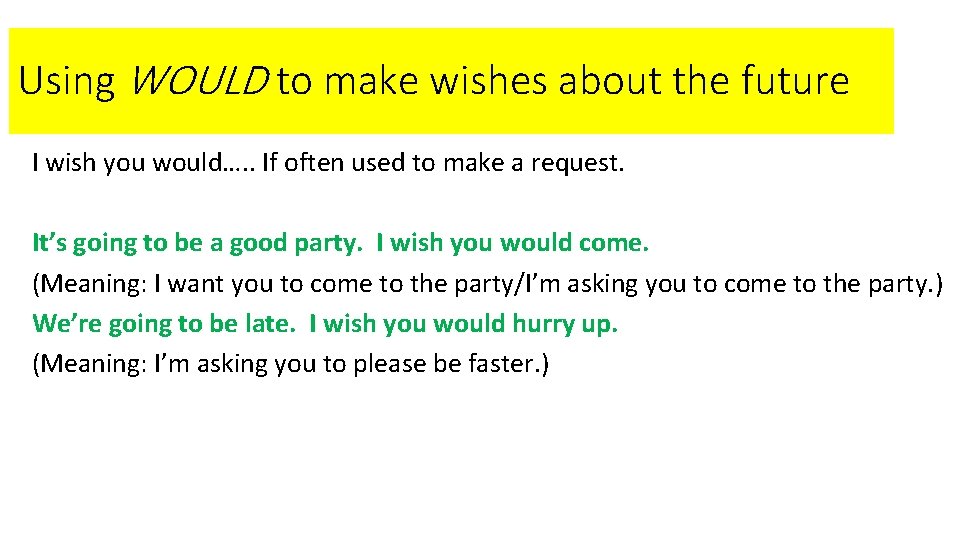 Using WOULD to make wishes about the future I wish you would…. . If