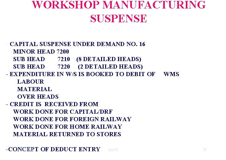 WORKSHOP MANUFACTURING SUSPENSE - CAPITAL SUSPENSE UNDER DEMAND NO. 16 MINOR HEAD 7200 SUB