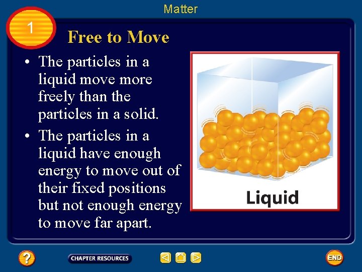 Matter 1 Free to Move • The particles in a liquid move more freely