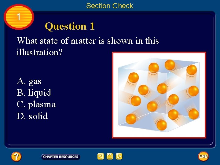 Section Check 1 Question 1 What state of matter is shown in this illustration?