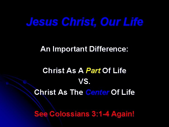 Jesus Christ, Our Life An Important Difference: Christ As A Part Of Life VS.