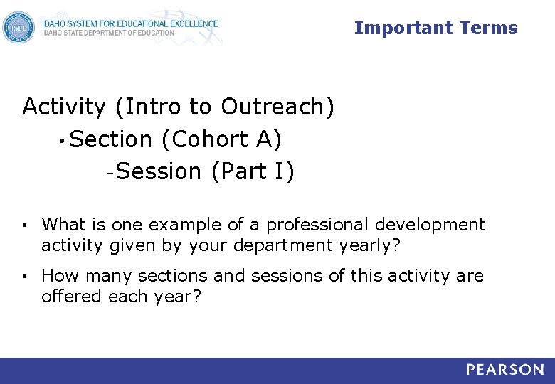 Important Terms Activity (Intro to Outreach) • Section (Cohort A) - Session (Part I)