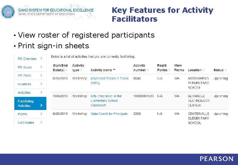 Key Features for Activity Facilitators View roster of registered participants • Print sign-in sheets