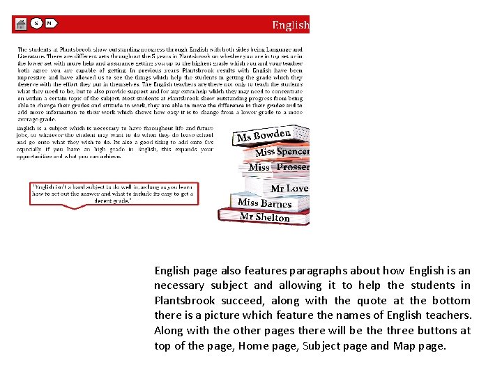 English page also features paragraphs about how English is an necessary subject and allowing