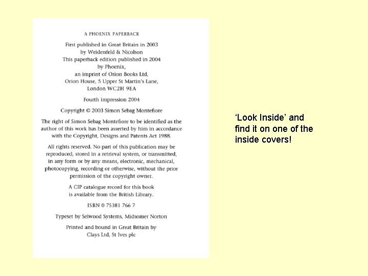 ‘Look Inside’ and find it on one of the inside covers! 