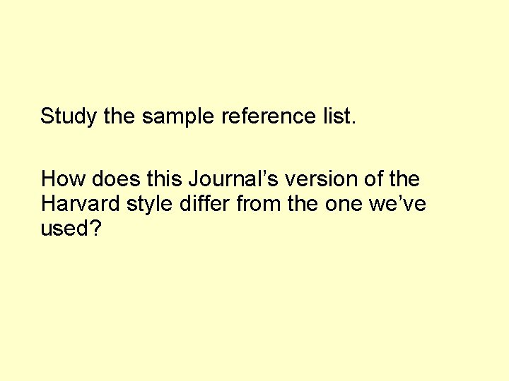 Study the sample reference list. How does this Journal’s version of the Harvard style