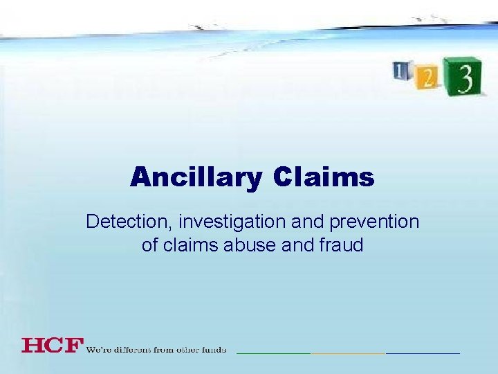 Ancillary Claims Detection, investigation and prevention of claims abuse and fraud 