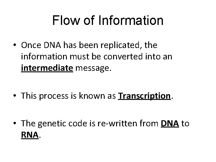 Flow of Information • Once DNA has been replicated, the information must be converted Flow of Information • Once DNA has been replicated, the information must be converted