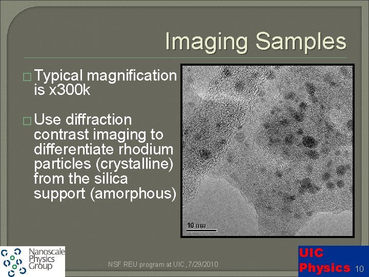 Imaging Samples � Typical magnification is x 300 k � Use diffraction contrast imaging