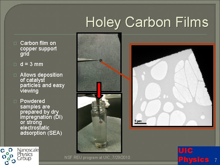 Holey Carbon Films � Carbon film on copper support grid � d = 3