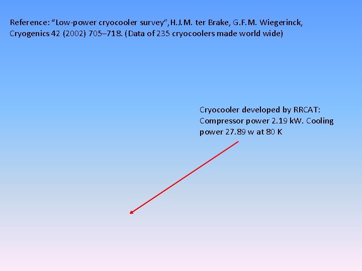 Reference: “Low-power cryocooler survey”, H. J. M. ter Brake, G. F. M. Wiegerinck, Cryogenics