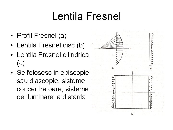 Lentila Fresnel • Profil Fresnel (a) • Lentila Fresnel disc (b) • Lentila Fresnel