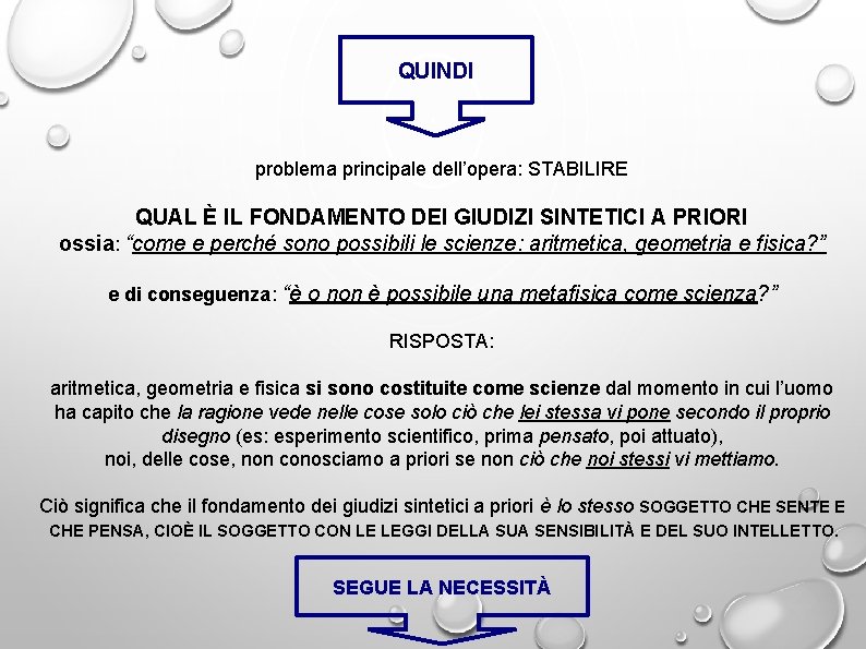 QUINDI problema principale dell’opera: STABILIRE QUAL È IL FONDAMENTO DEI GIUDIZI SINTETICI A PRIORI