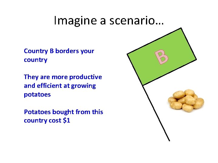 Imagine a scenario… Country B borders your country They are more productive and efficient