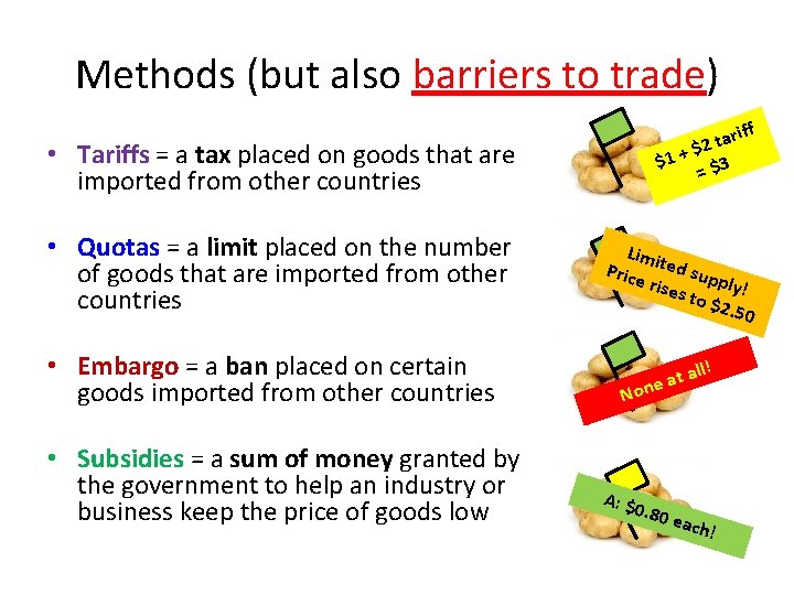 Methods (but also barriers to trade) f arif t 2 $ $1 + $3