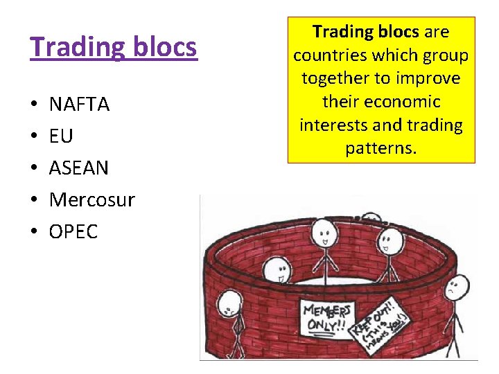 Trading blocs • • • NAFTA EU ASEAN Mercosur OPEC Trading blocs are countries
