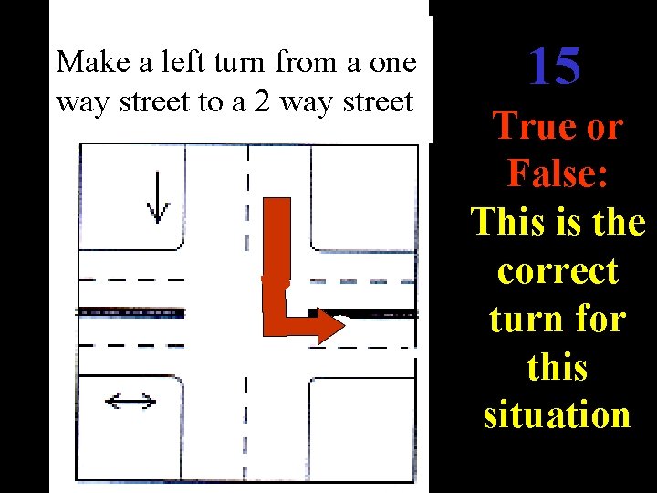 Make a left turn from a one way street to a 2 way street Make a left turn from a one way street to a 2 way street