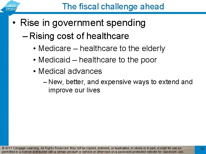 The fiscal challenge ahead • Rise in government spending – Rising cost of healthcare