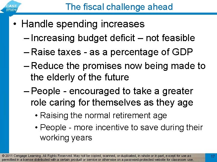 The fiscal challenge ahead • Handle spending increases – Increasing budget deficit – not