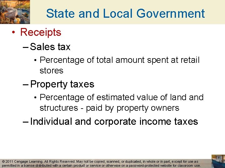 State and Local Government • Receipts – Sales tax • Percentage of total amount